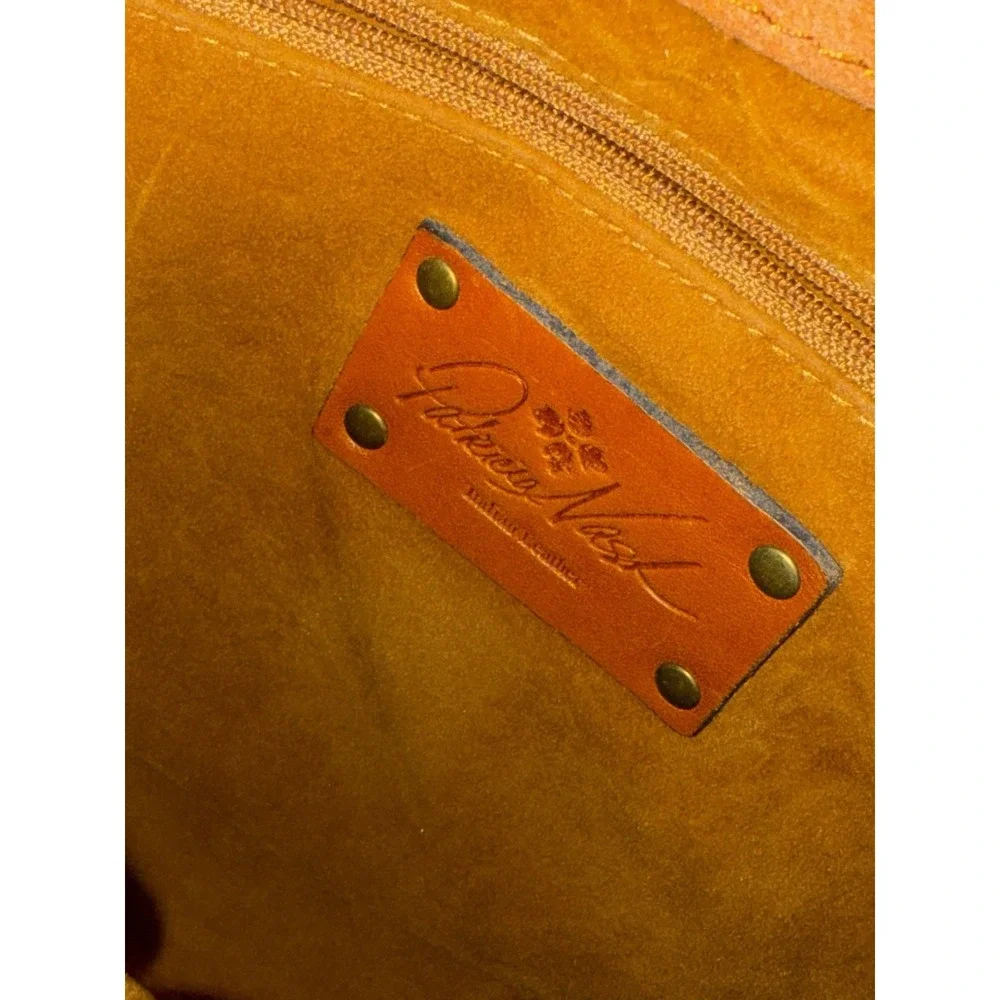 Patricia Nash Brown Leather Saddle Bag Crossbody Floral Appliqué Strap Vintage